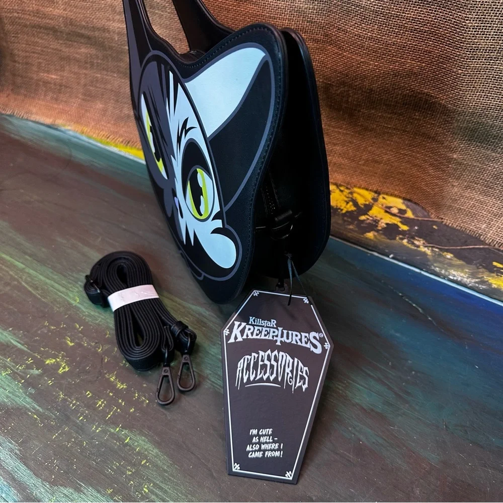Killstar kreeptures punk goth witchy Maneki-Neko cat crossbody handbag NWT - Picture 3 of 9